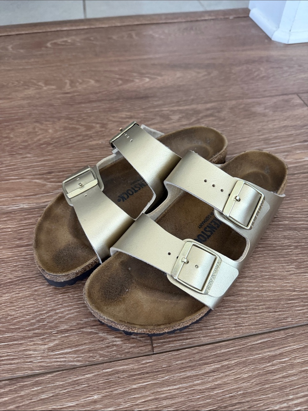 Birkenstock Kids Metallic Gold Two-Strap Buckle Sandals